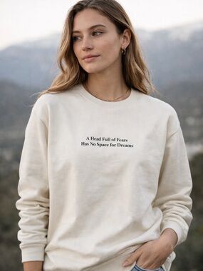 Seek Discomfort XL Cream Quote Sweatshirt Minimalist Graphic Crewneck